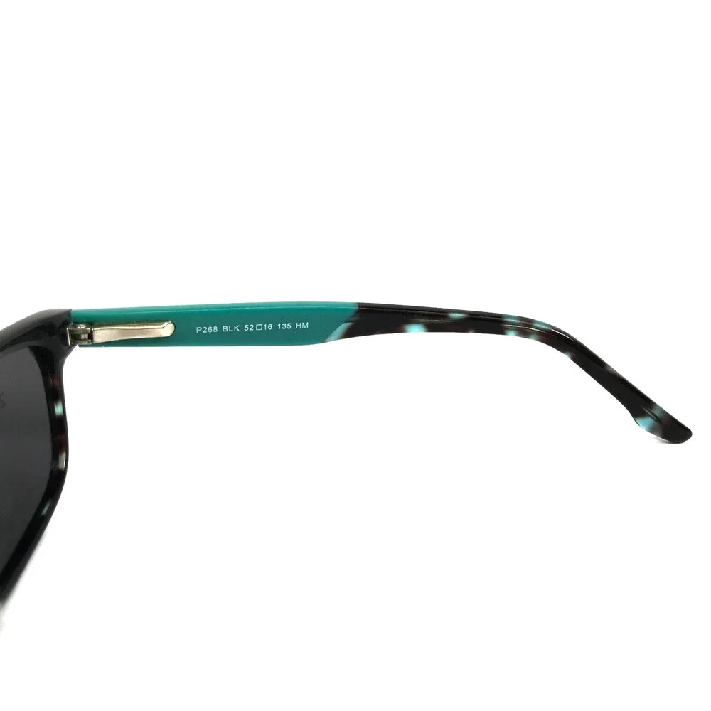 Phoebe Sunglasses P268 BLK Black Green Rectangle Frames w/ Gray Lenses 52-16-135